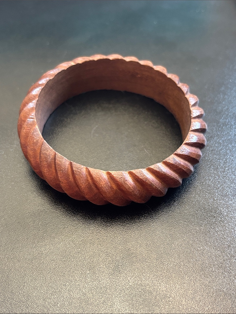 Hand-Carved Brown Wooden Twist Bangle Bracelet